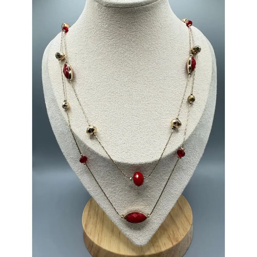 Isaac Mizrahi Red Heart Hoop Earrings NWT + NYC & co Layered Necklace NWOT